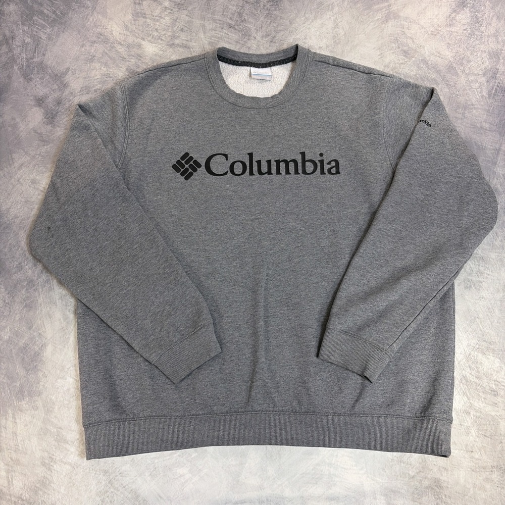 Columbia Sweatshirt Mens XL Gray Logo Fleece Crewneck Pullover Outdoor Casual